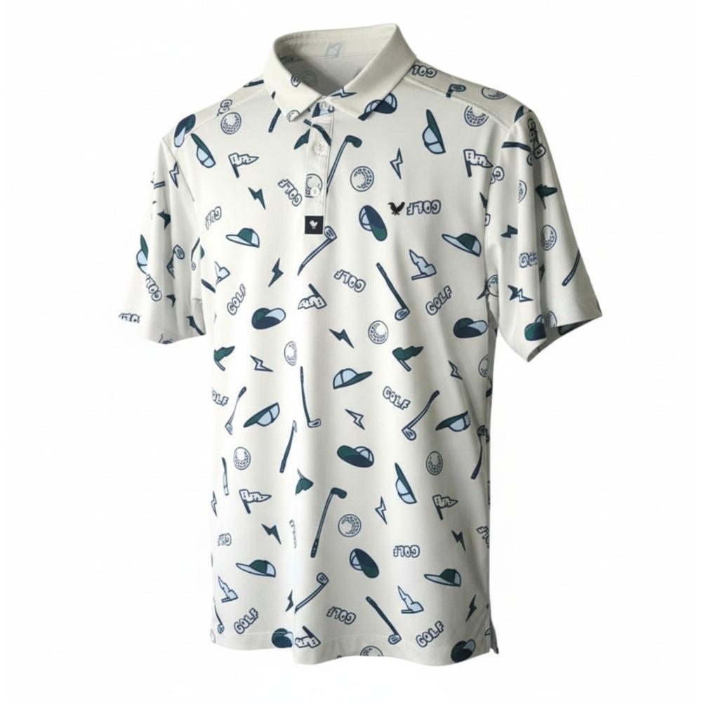 Bad Birdie Yard Sale Novelty Allover Print Golf Polo Size L